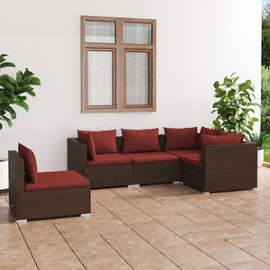 vidaXL, vidaXL 5-tlg. Garten-Lounge-Set mit Kissen Poly Rattan Braun, vidaXL 5-tlg. Garten-Lounge-Set mit Kissen Poly Rattan Braun