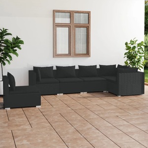 vidaXL, vidaXL 6-tlg. Garten-Lounge-Set mit Kissen Poly Rattan Schwarz, 