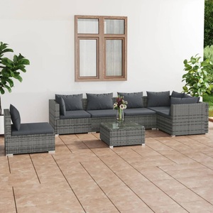 vidaXL, vidaXL 7-tlg. Garten-Lounge-Set mit Kissen Poly Rattan Grau, 
