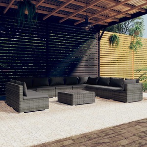 vidaXL, vidaXL 11-tlg. Garten-Lounge-Set mit Kissen Grau Poly Rattan, 