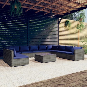 vidaXL, vidaXL 11-tlg. Garten-Lounge-Set mit Kissen Grau Poly Rattan, 