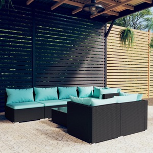 vidaXL, vidaXL 8-tlg. Garten-Lounge-Set mit Kissen Schwarz Poly Rattan, 