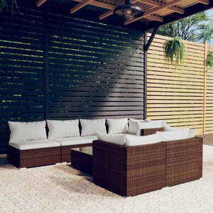 vidaXL, vidaXL 8-tlg. Garten-Lounge-Set mit Kissen Braun Poly Rattan, 