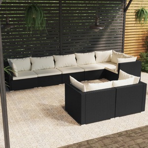 vidaXL, vidaXL 8-tlg. Garten-Lounge-Set mit Kissen Schwarz Poly Rattan, 