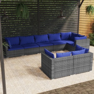 vidaXL, vidaXL 8-tlg. Garten-Lounge-Set mit Kissen Grau Poly Rattan, 