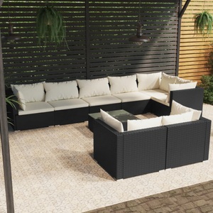 vidaXL, vidaXL 9-tlg. Garten-Lounge-Set mit Kissen Schwarz Poly Rattan, 