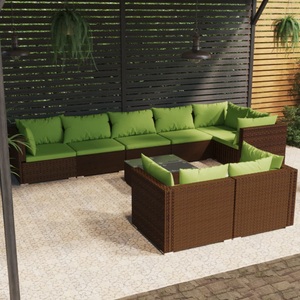 vidaXL, vidaXL 9-tlg. Garten-Lounge-Set mit Kissen Braun Poly Rattan, 