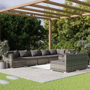 vidaXL, vidaXL 8-tlg. Garten-Lounge-Set mit Kissen Grau Poly Rattan, 