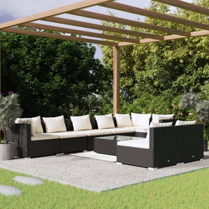 vidaXL, vidaXL 9-tlg. Garten-Lounge-Set mit Kissen Schwarz Poly Rattan, 