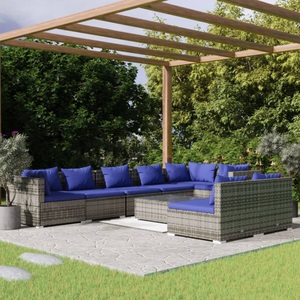 vidaXL, vidaXL 9-tlg. Garten-Lounge-Set mit Kissen Grau Poly Rattan, 