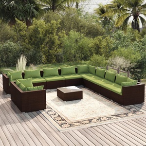 vidaXL, vidaXL 12-tlg. Garten-Lounge-Set mit Kissen Braun Poly Rattan, 