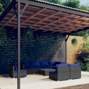 vidaXL, vidaXL 9-tlg. Garten-Lounge-Set mit Kissen Poly Rattan Grau, 