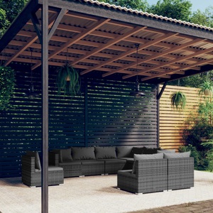 vidaXL, vidaXL 9-tlg. Garten-Lounge-Set mit Kissen Poly Rattan Grau, 