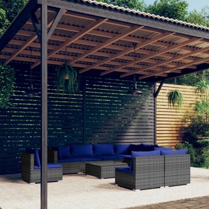 vidaXL, vidaXL 10-tlg. Garten-Lounge-Set mit Kissen Poly Rattan Grau, 