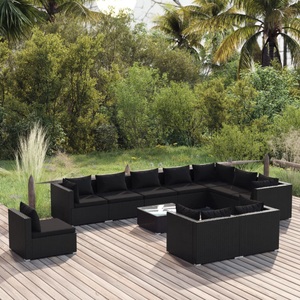 vidaXL, vidaXL 11-tlg. Garten-Lounge-Set mit Kissen Poly Rattan Schwarz, 