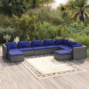 vidaXL, vidaXL 9-tlg. Garten-Lounge-Set mit Kissen Poly Rattan Grau, 
