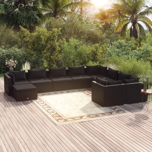 vidaXL, vidaXL 10-tlg. Garten-Lounge-Set mit Kissen Poly Rattan Schwarz, 