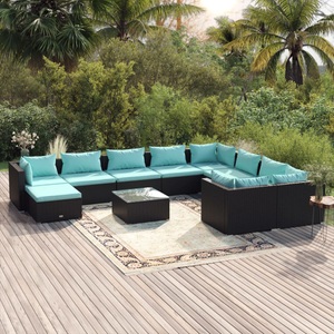 vidaXL, vidaXL 11-tlg. Garten-Lounge-Set mit Kissen Poly Rattan Schwarz, 