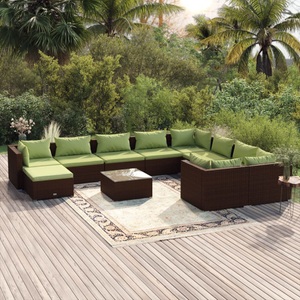 vidaXL, vidaXL 11-tlg. Garten-Lounge-Set mit Kissen Poly Rattan Braun, 