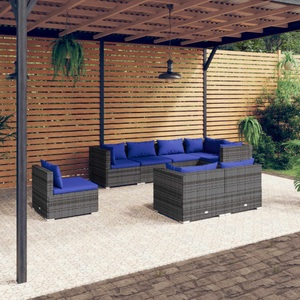 vidaXL, vidaXL 8-tlg. Garten-Lounge-Set mit Kissen Poly Rattan Grau, 