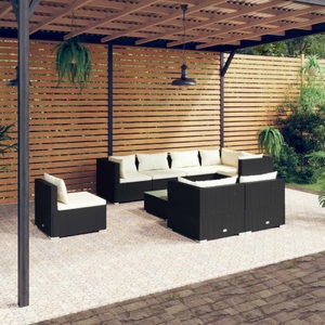 vidaXL, vidaXL 9-tlg. Garten-Lounge-Set mit Kissen Poly Rattan Schwarz, 