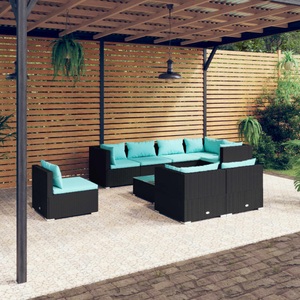 vidaXL, vidaXL 9-tlg. Garten-Lounge-Set mit Kissen Poly Rattan Schwarz, 