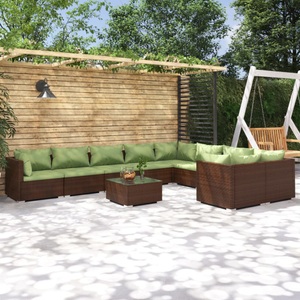 vidaXL, vidaXL 10-tlg. Garten-Lounge-Set mit Kissen Poly Rattan Braun