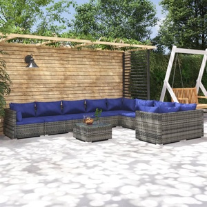 vidaXL, vidaXL 10-tlg. Garten-Lounge-Set mit Kissen Poly Rattan Grau, 