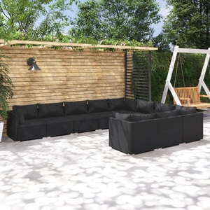 vidaXL, vidaXL 10-tlg. Garten-Lounge-Set mit Kissen Poly Rattan Schwarz, 