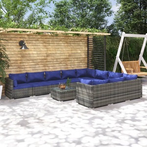 vidaXL, vidaXL 11-tlg. Garten-Lounge-Set mit Kissen Poly Rattan Grau, 