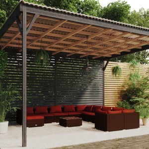 vidaXL, vidaXL 12-tlg. Garten-Lounge-Set mit Kissen Poly Rattan Braun, 