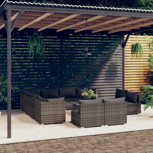vidaXL, vidaXL 12-tlg. Garten-Lounge-Set mit Kissen Grau Poly Rattan, 