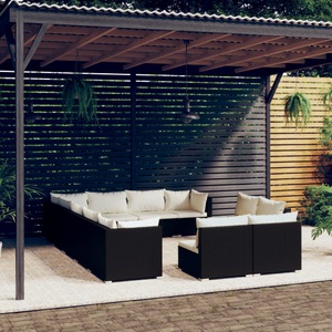 vidaXL, vidaXL 12-tlg. Garten-Lounge-Set mit Kissen Schwarz Poly Rattan, 