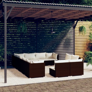 vidaXL, vidaXL 12-tlg. Garten-Lounge-Set mit Kissen Braun Poly Rattan, vidaXL 12-tlg. Garten-Lounge-Set mit Kissen Braun Poly Rattan