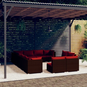 vidaXL, vidaXL 12-tlg. Garten-Lounge-Set mit Kissen Braun Poly Rattan, 