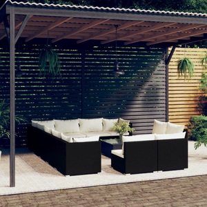 vidaXL, vidaXL 13-tlg. Garten-Lounge-Set mit Kissen Schwarz Poly Rattan, 