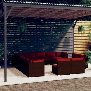 vidaXL, vidaXL 13-tlg. Garten-Lounge-Set mit Kissen Braun Poly Rattan, 
