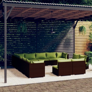 vidaXL, vidaXL 13-tlg. Garten-Lounge-Set mit Kissen Braun Poly Rattan, 