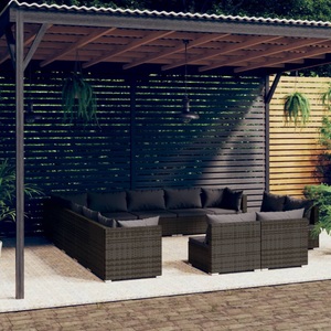 vidaXL, vidaXL 13-tlg. Garten-Lounge-Set mit Kissen Grau Poly Rattan, 