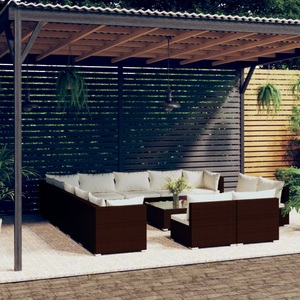 vidaXL, vidaXL 14-tlg. Garten-Lounge-Set mit Kissen Braun Poly Rattan, 