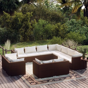 vidaXL, vidaXL 11-tlg. Garten-Lounge-Set mit Kissen Braun Poly Rattan, 