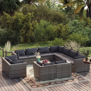 vidaXL, vidaXL 12-tlg. Garten-Lounge-Set mit Kissen Grau Poly Rattan, 