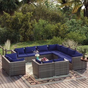 vidaXL, vidaXL 12-tlg. Garten-Lounge-Set mit Kissen Grau Poly Rattan, 