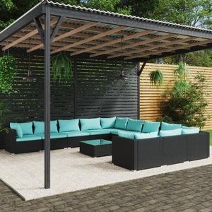 vidaXL, vidaXL 12-tlg. Garten-Lounge-Set mit Kissen Poly Rattan Schwarz, 