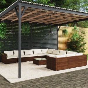 vidaXL, vidaXL 12-tlg. Garten-Lounge-Set mit Kissen Poly Rattan Braun