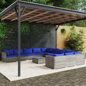 vidaXL, vidaXL 12-tlg. Garten-Lounge-Set mit Kissen Poly Rattan Grau, 