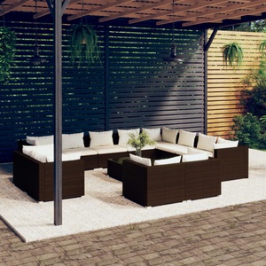 vidaXL, vidaXL 13-tlg. Garten-Lounge-Set mit Kissen Braun Poly Rattan, 