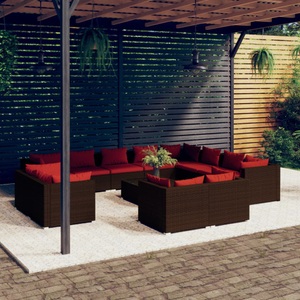 vidaXL, vidaXL 13-tlg. Garten-Lounge-Set mit Kissen Braun Poly Rattan, 