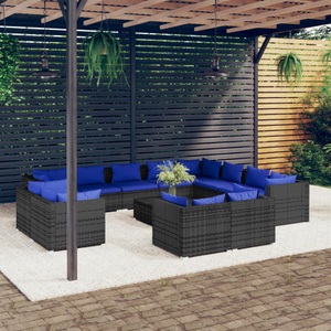 vidaXL, vidaXL 13-tlg. Garten-Lounge-Set mit Kissen Grau Poly Rattan, 
