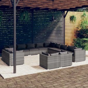 vidaXL, vidaXL 13-tlg. Garten-Lounge-Set mit Kissen Grau Poly Rattan, 